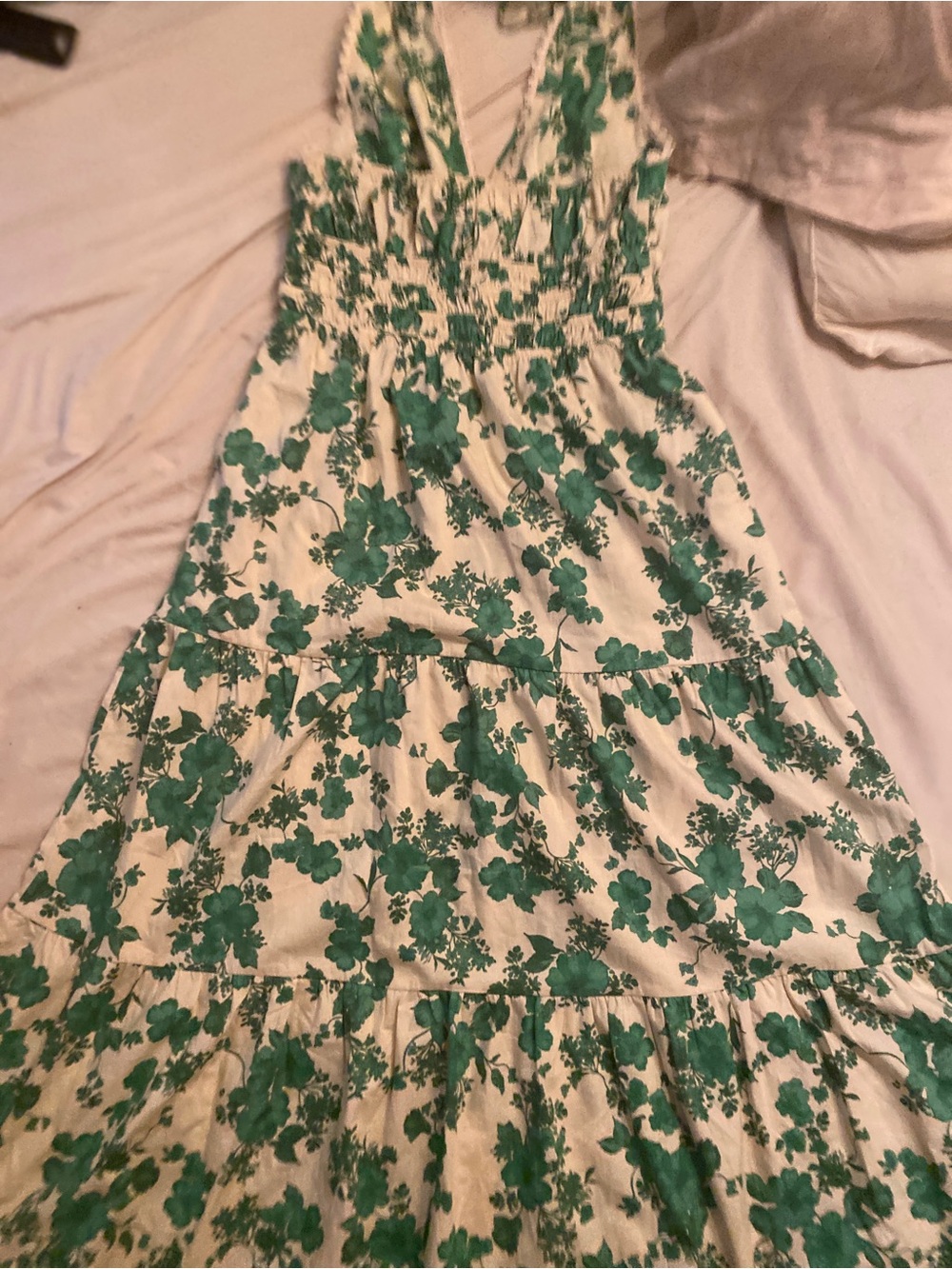 Monteau Los Angeles Size M Green Floral Halter Maxi Dress With Pockets - Picture 11 of 12